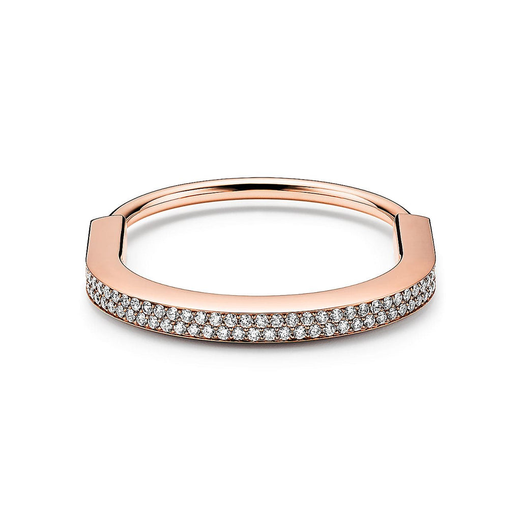 18K Tiffany Lock Bangle Full Pave Diamonds Bracelet