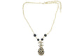 Chanel CC Black Stone Crystal Tear Drop Pendant Necklace Gold