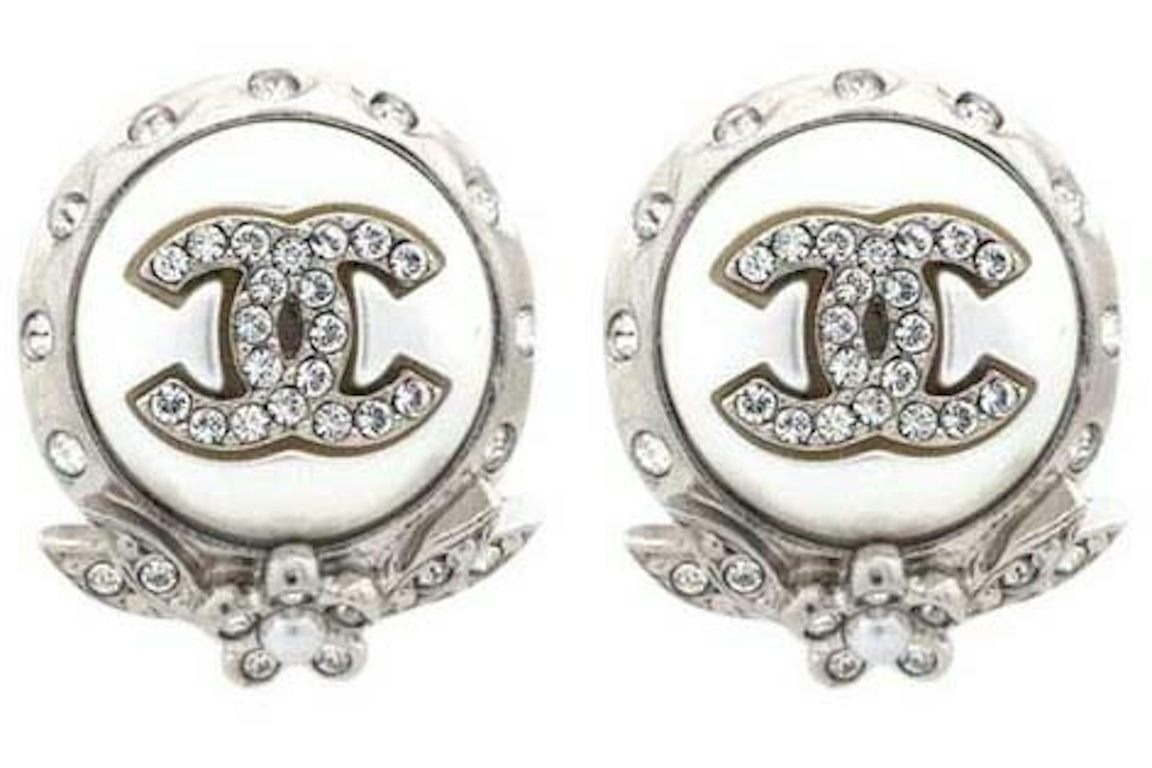 Chanel Crystal CC Pearl Earrings Silver (AB6931)