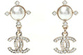 Chanel Crystal Pearl CC Drop Earrings Gold