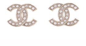 Chanel Crystal Pearl CC Logo Earrings Gold (ABB771)