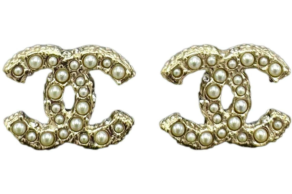 Chanel Gold Pearl & Crystal CC Logo Earrings A64766 Gold/Pearly White/Crystal