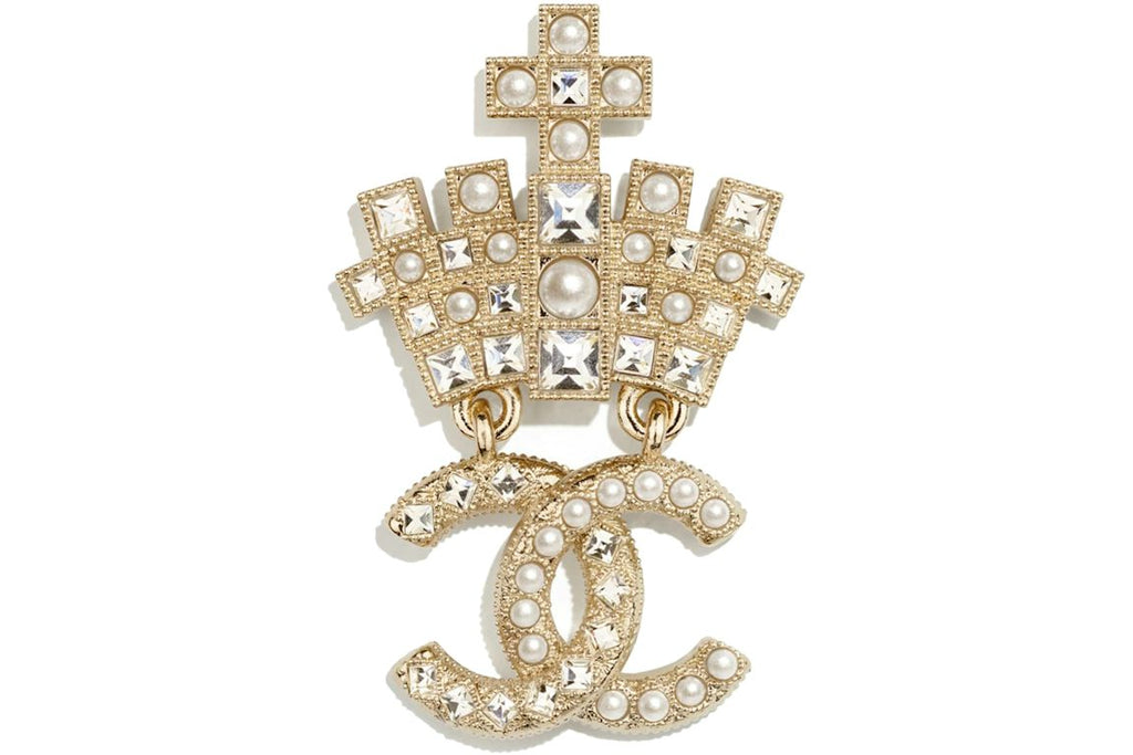 Chanel Logo Brooch Gold/Pearl/Crystal