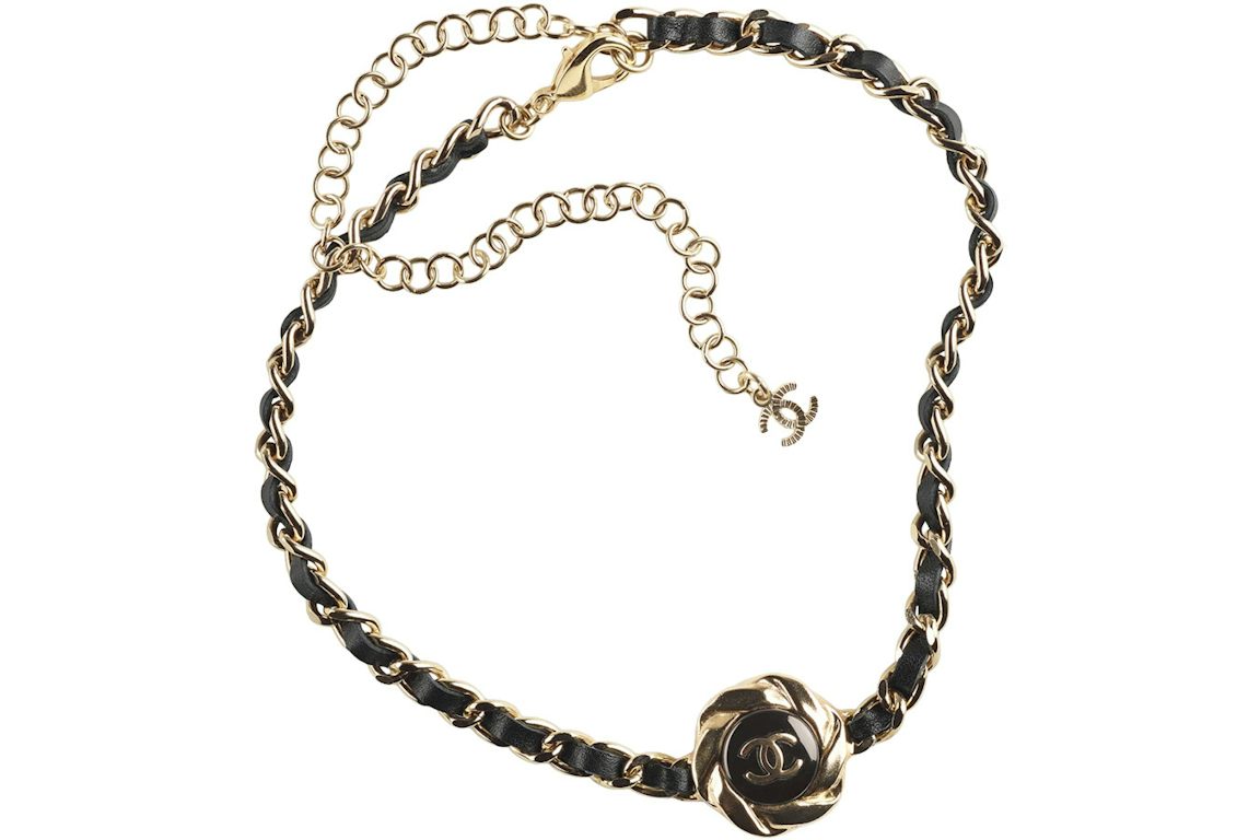 Chanel Metal/Calfskin Choker Necklace Gold/Black