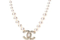 Chanel Pearl Crystal Chain CC Necklace Gold