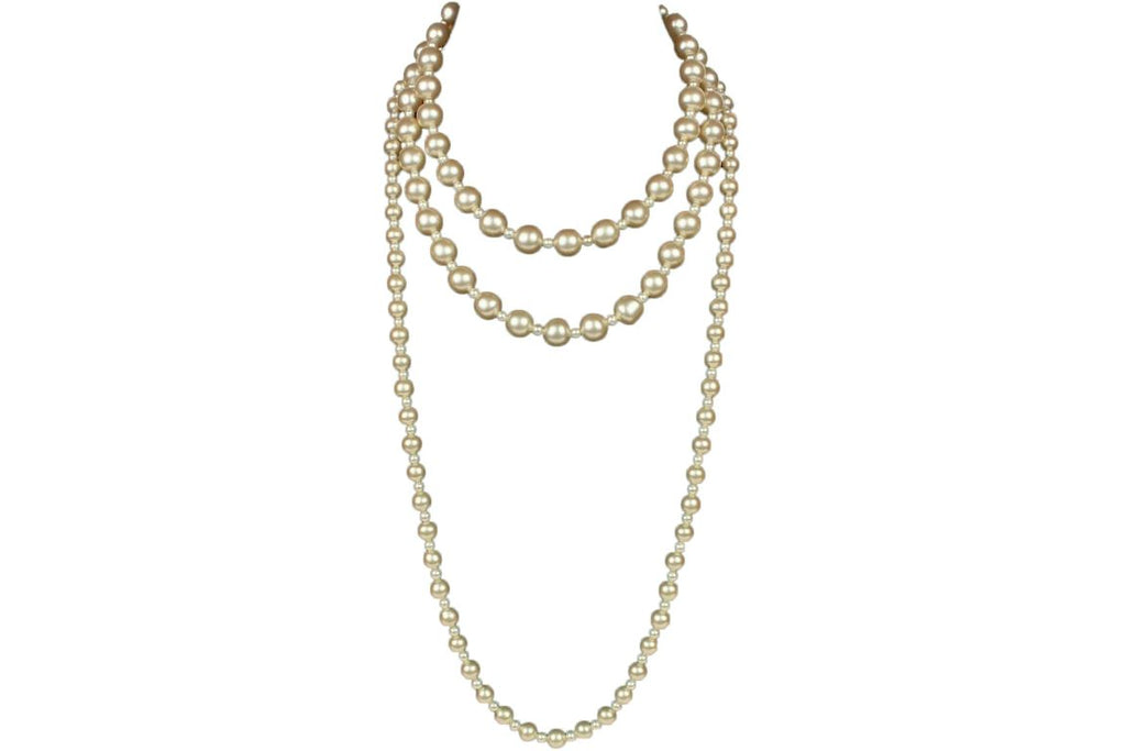 Chanel Pearl Necklace Gold-tone Triple Strand Cream