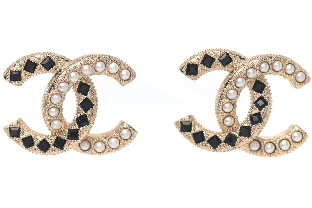 Chanel Resin Pearl CC Earrings Gold