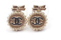 Chanel Round Button Bow Earrings Black/Gold