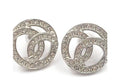 Chanel Round CC Crystal Earrings Silver