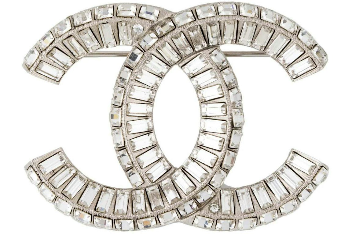 Chanel Strass CC Brooch Silver