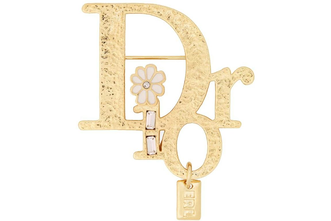 Dior x ERL Brooch Gold-Finish Brass with White Enamel and White Crystals
