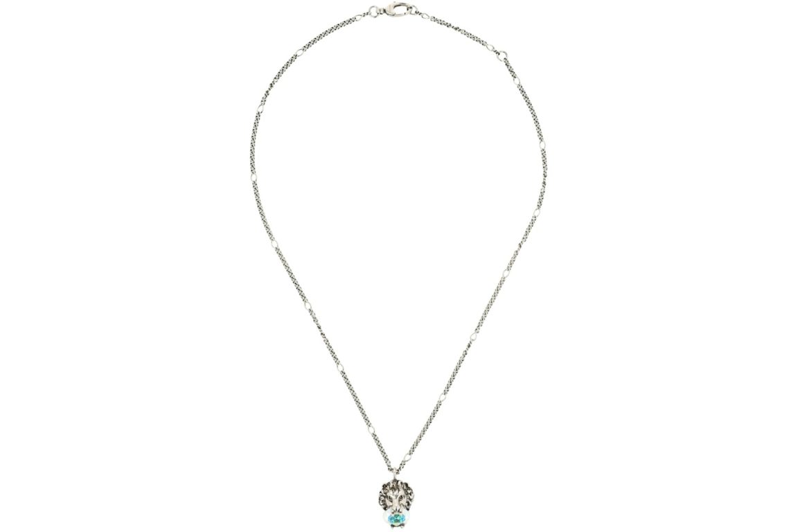 Gucci Lion Head Crystal-Embellished Necklace Silver
