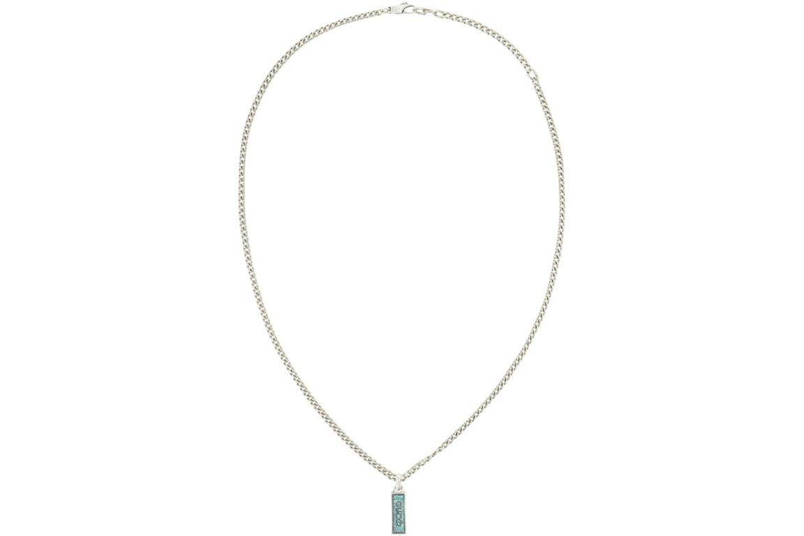 Gucci Sterling Silver Logo Plaque Necklace Silver