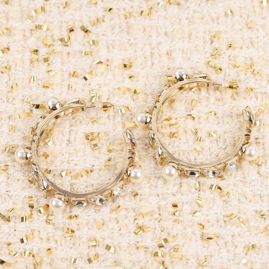 18K  Chanel Pearl Crystal Earrings