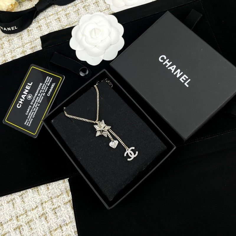 18K  Chanel Heart & Star Crystal Necklace